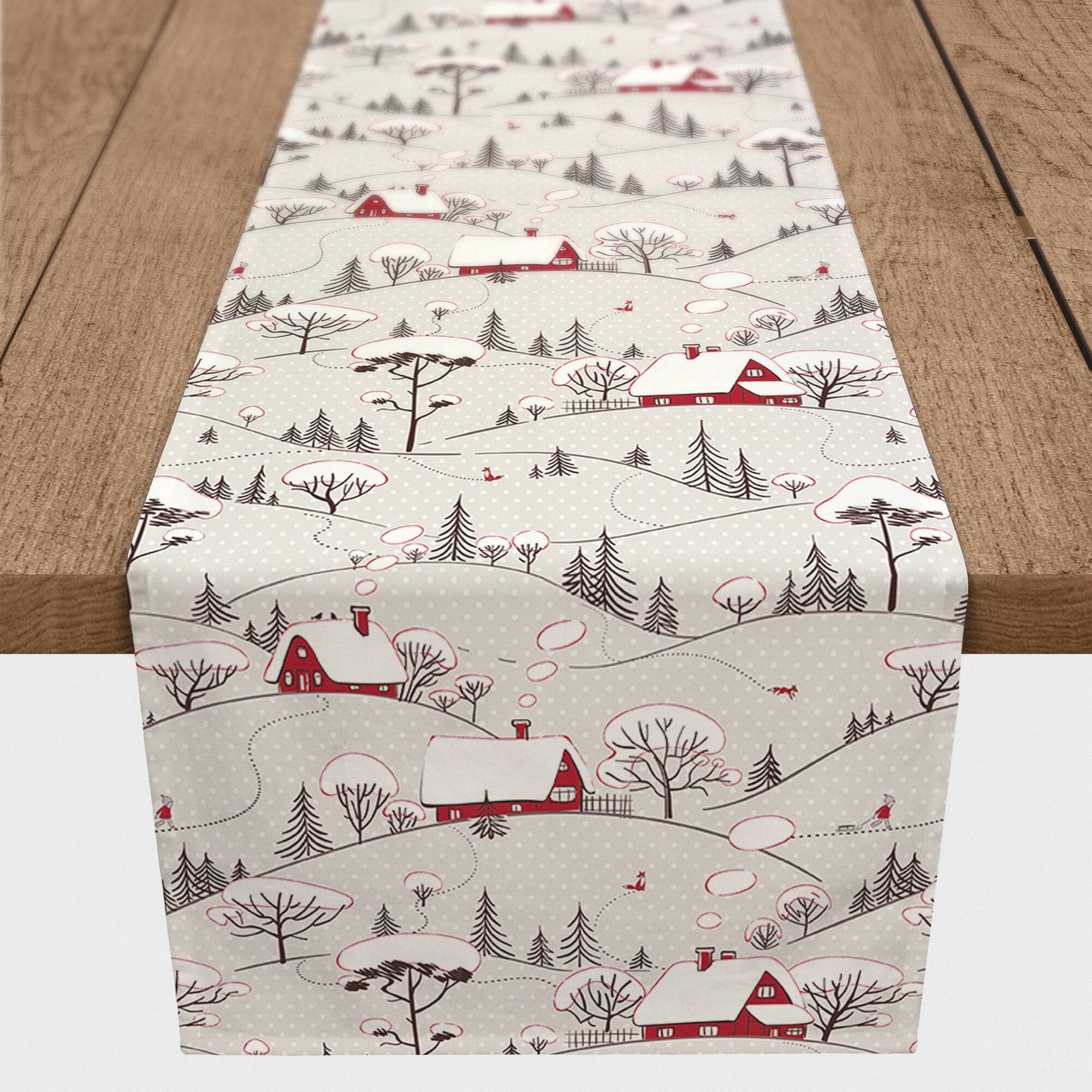 Snowy Village 16x90 Poly Twill Table Runner